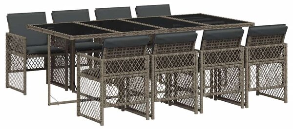 9 részes szürke polyrattan kerti étkezőgarnitúra párnával