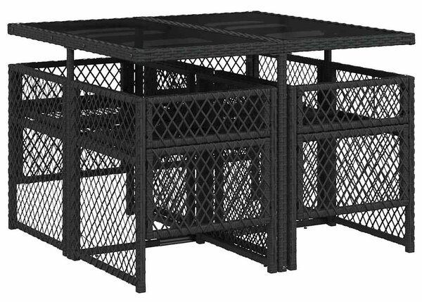 5 részes fekete polyrattan kerti étkezőgarnitúra párnákkal