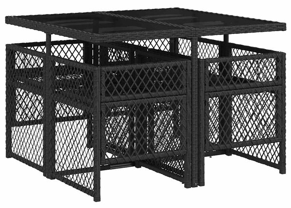 5 részes fekete polyrattan kerti étkezőgarnitúra párnákkal