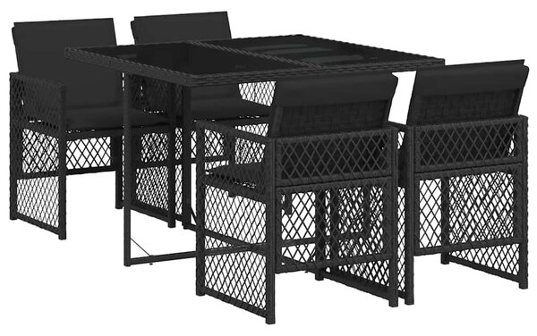 5 részes fekete polyrattan kerti étkezőgarnitúra párnákkal