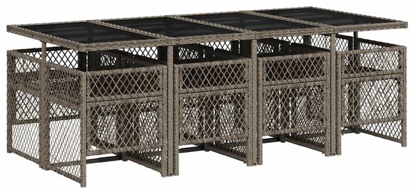 9 részes szürke polyrattan kerti étkezőgarnitúra párnával
