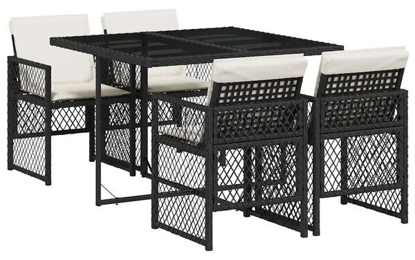 5 részes fekete polyrattan kerti étkezőgarnitúra párnákkal