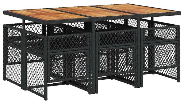 7 részes fekete polyrattan kerti étkezőgarnitúra párnával