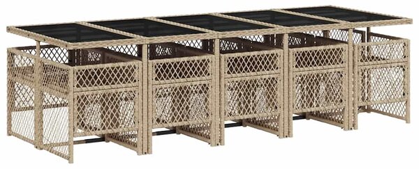 11 részes bézs polyrattan kerti étkezőgarnitúra párnákkal
