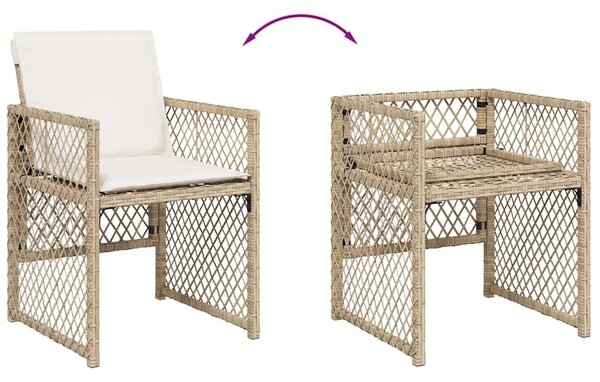 7 részes bézs polyrattan kerti étkezőgarnitúra párnákkal