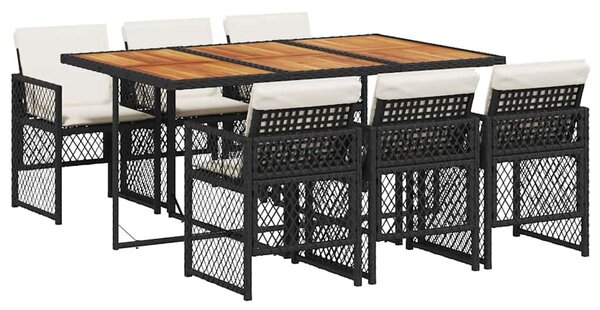 7 részes fekete polyrattan kerti étkezőgarnitúra párnával