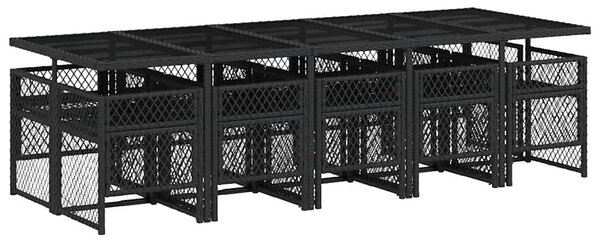 11 részes fekete polyrattan kerti étkezőgarnitúra párnákkal