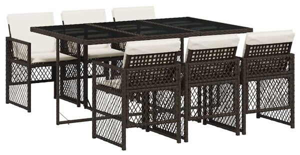 7 részes barna polyrattan kerti étkezőgarnitúra párnával