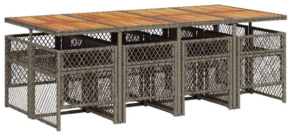 9 részes szürke polyrattan kerti étkezőgarnitúra párnával