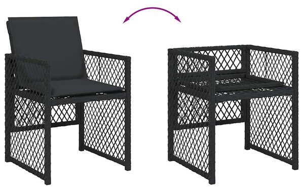 7 részes fekete polyrattan kerti étkezőgarnitúra párnával