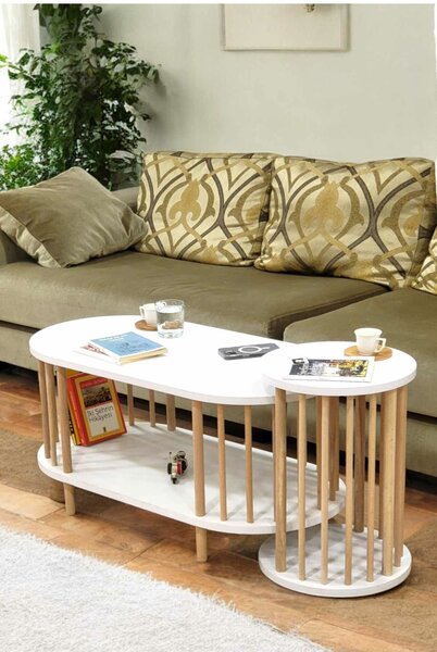Hanah Home Dohányzóasztal szett Fehér Peka111-125