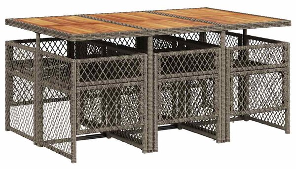 7 részes szürke polyrattan kerti étkezőgarnitúra párnával