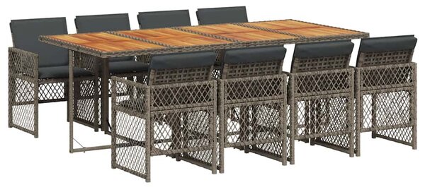 9 részes szürke polyrattan kerti étkezőgarnitúra párnával