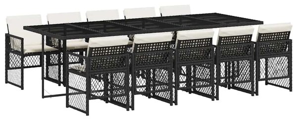 11 részes fekete polyrattan kerti étkezőgarnitúra párnákkal