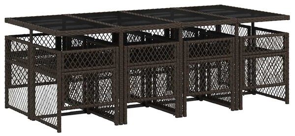 9 részes barna polyrattan kerti étkezőgarnitúra párnákkal