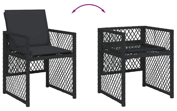 11 részes fekete polyrattan kerti étkezőgarnitúra párnákkal