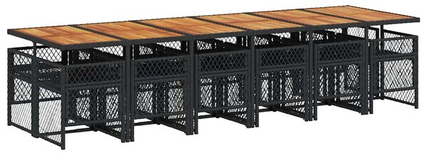 13 részes fekete polyrattan kerti ülőgarnitúra párnákkal