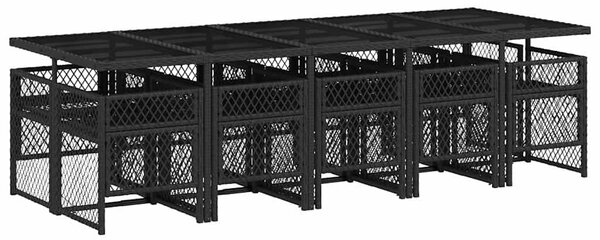 11 részes fekete polyrattan kerti étkezőgarnitúra párnákkal