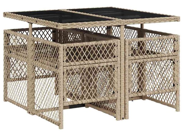 5 részes bézs polyrattan kerti étkezőgarnitúra párnákkal