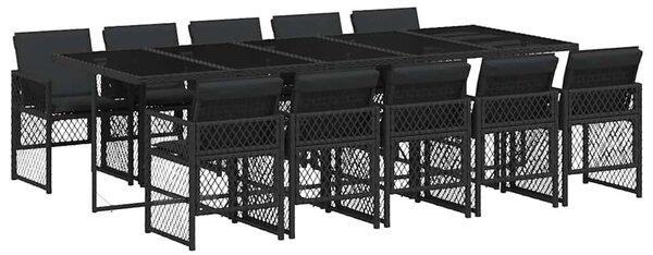 11 részes fekete polyrattan kerti étkezőgarnitúra párnákkal