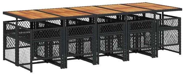 11 részes fekete polyrattan kerti étkezőgarnitúra párnákkal
