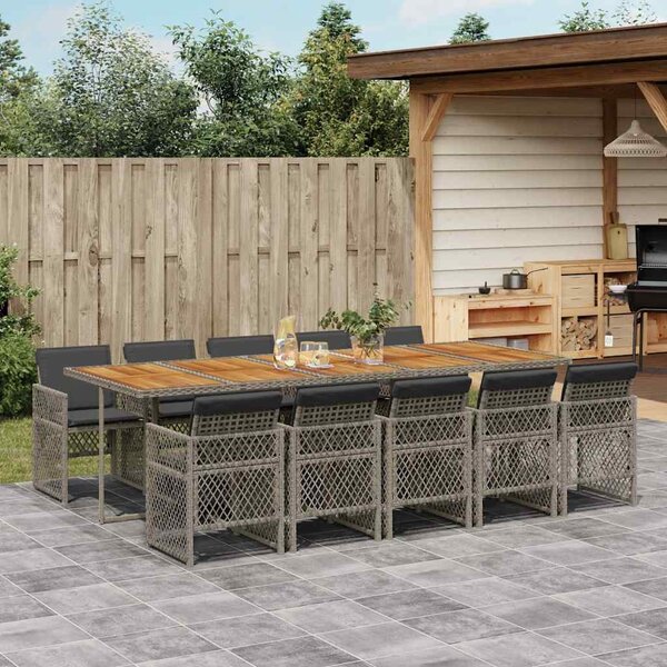 11 részes szürke polyrattan kerti ülőgarnitúra párnákkal