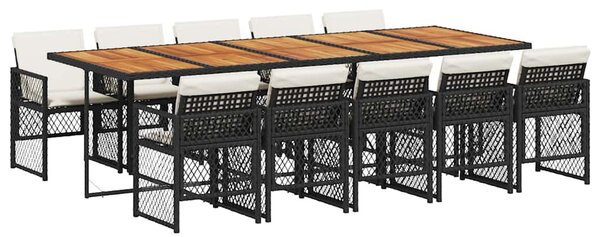 11 részes fekete polyrattan kerti étkezőgarnitúra párnákkal