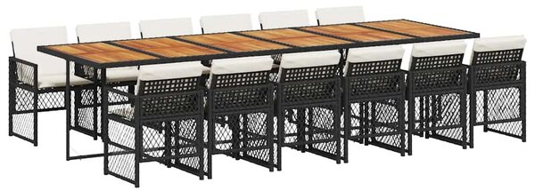 13 részes fekete polyrattan kerti ülőgarnitúra párnákkal