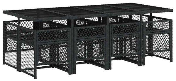 9 részes fekete polyrattan kerti étkezőgarnitúra párnákkal