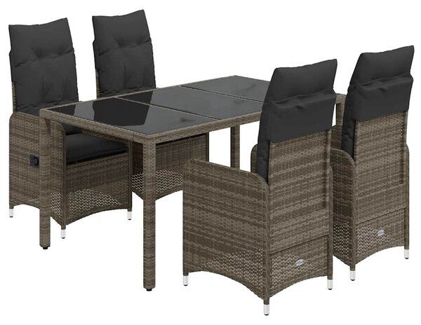 5 részes szürke polyrattan kerti bisztrógarnitúra párnákkal