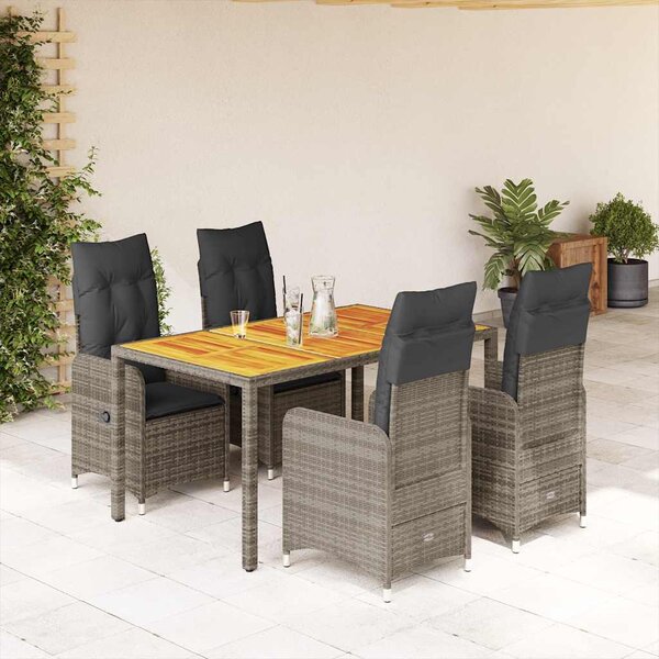 5 részes szürke polyrattan kerti bisztrógarnitúra párnákkal