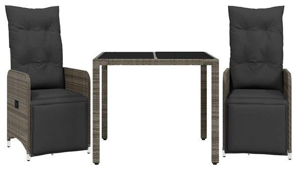 3 részes szürke polyrattan kerti bisztrógarnitúra párnákkal