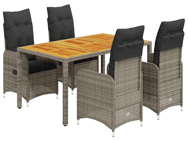 5 részes szürke polyrattan kerti bisztrógarnitúra párnákkal