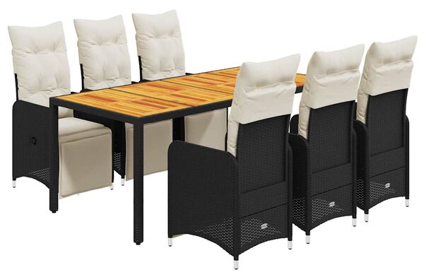 7 részes fekete polyrattan kerti bisztrógarnitúra párnákkal