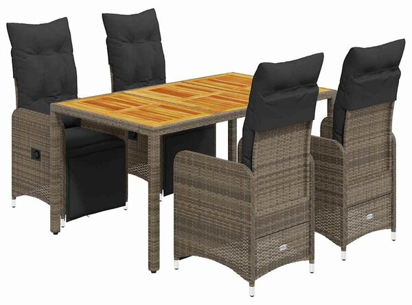 5 részes szürke polyrattan kerti bisztrógarnitúra párnákkal