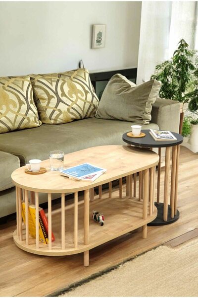 Hanah Home Dohányzóasztal szett Sapphire Oak Anthracite Peka111-125 - Sapphire Oak, Anthracite