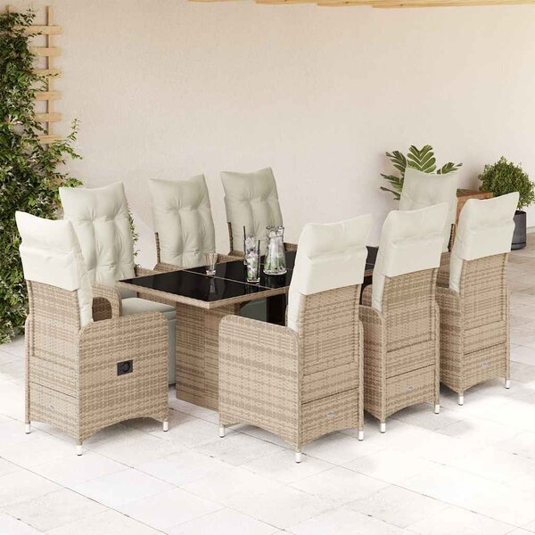 9 részes barna polyrattan kerti bisztrógarnitúra párnákkal