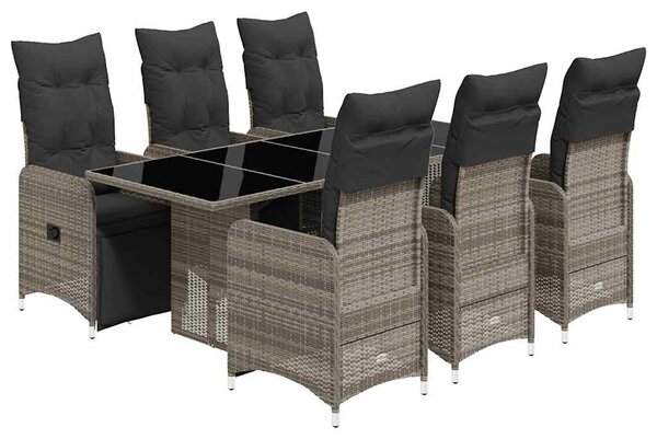 7 részes szürke polyrattan kerti bisztrógarnitúra párnákkal
