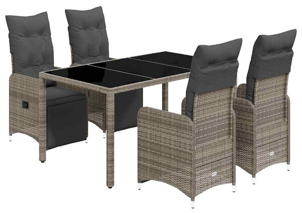 5 részes szürke polyrattan kerti bisztrógarnitúra párnákkal