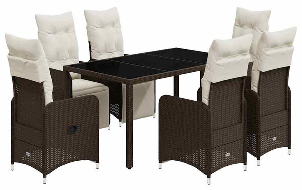 7 részes barna polyrattan kerti bisztrógarnitúra párnákkal