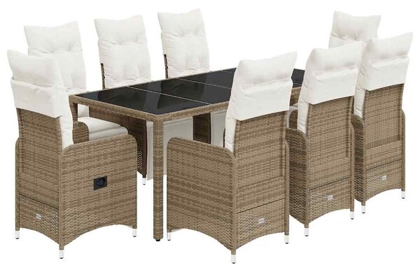 9 részes barna polyrattan kerti bisztrógarnitúra párnákkal