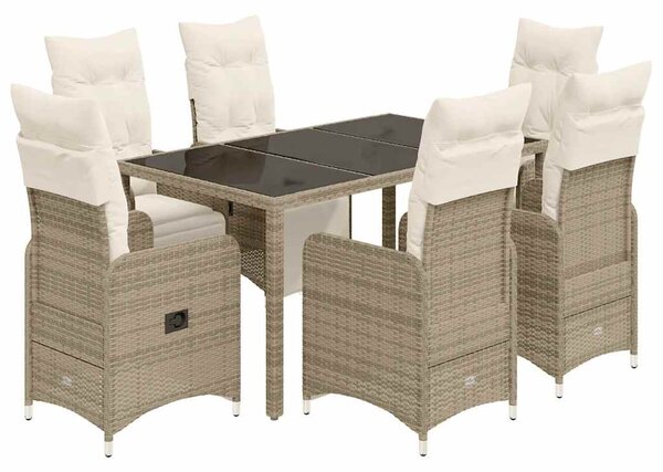 7 részes barna polyrattan kerti bisztrógarnitúra párnákkal