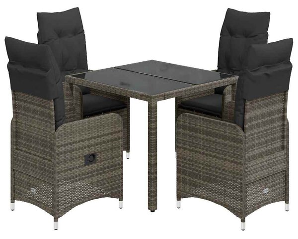 5 részes szürke polyrattan kerti bisztrógarnitúra párnákkal