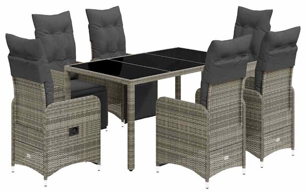 7 részes szürke polyrattan kerti bisztrógarnitúra párnákkal