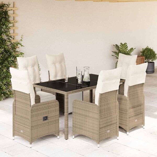 7 részes barna polyrattan kerti bisztrógarnitúra párnákkal