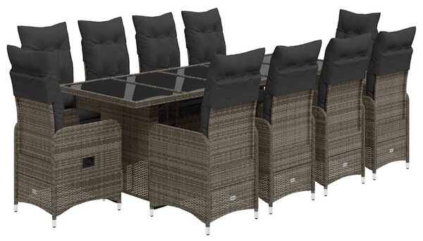 11 részes szürke polyrattan kerti bisztrógarnitúra párnákkal