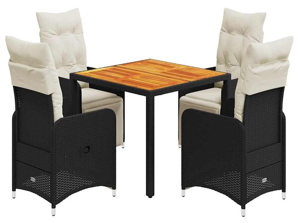 5 részes fekete polyrattan kerti bisztrógarnitúra párnákkal