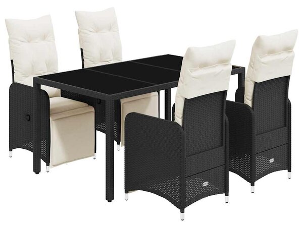 5 részes fekete polyrattan kerti bisztrógarnitúra párnákkal