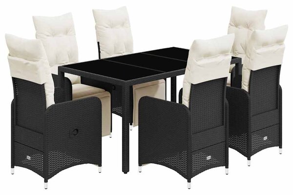 7 részes fekete polyrattan kerti bisztrógarnitúra párnákkal