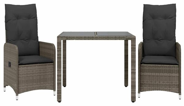 3 részes szürke polyrattan kerti bisztrógarnitúra párnákkal